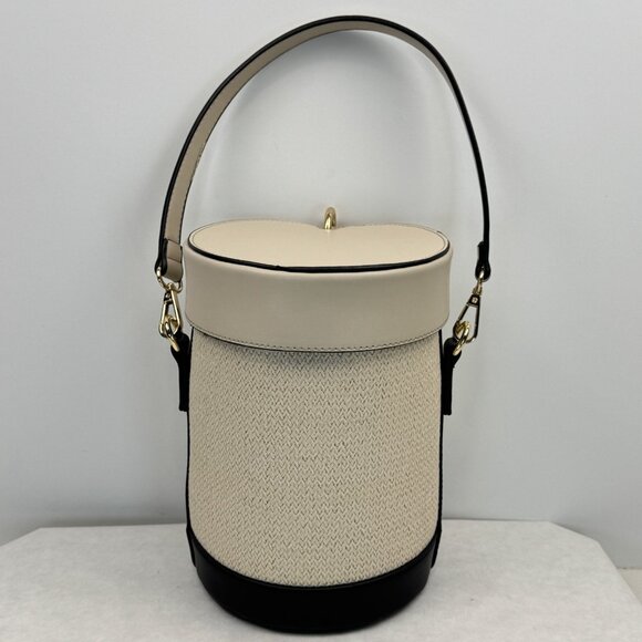 Beige Capsule Bag Long And Short Detachable Straps Black Trim Lined Bucket Purse - Picture 2 of 14